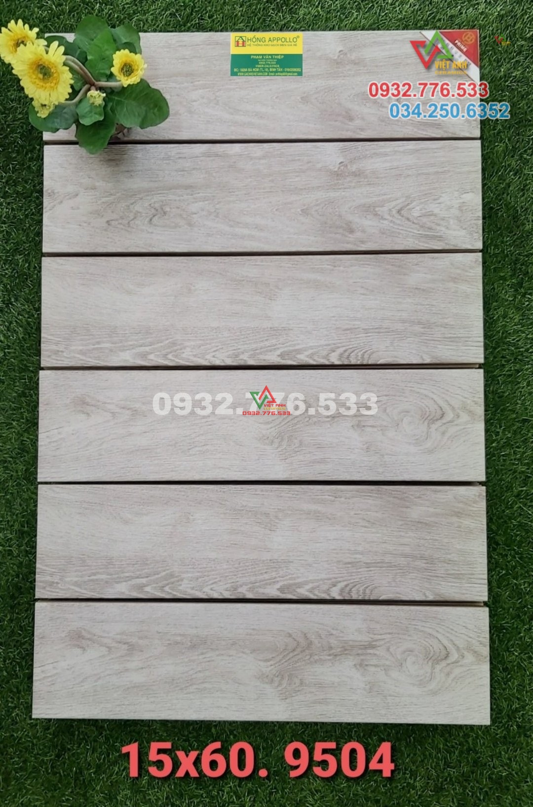 Gạch 15x60 giả gỗ hoa văn họa tiết đẹp màu xám mã 9504