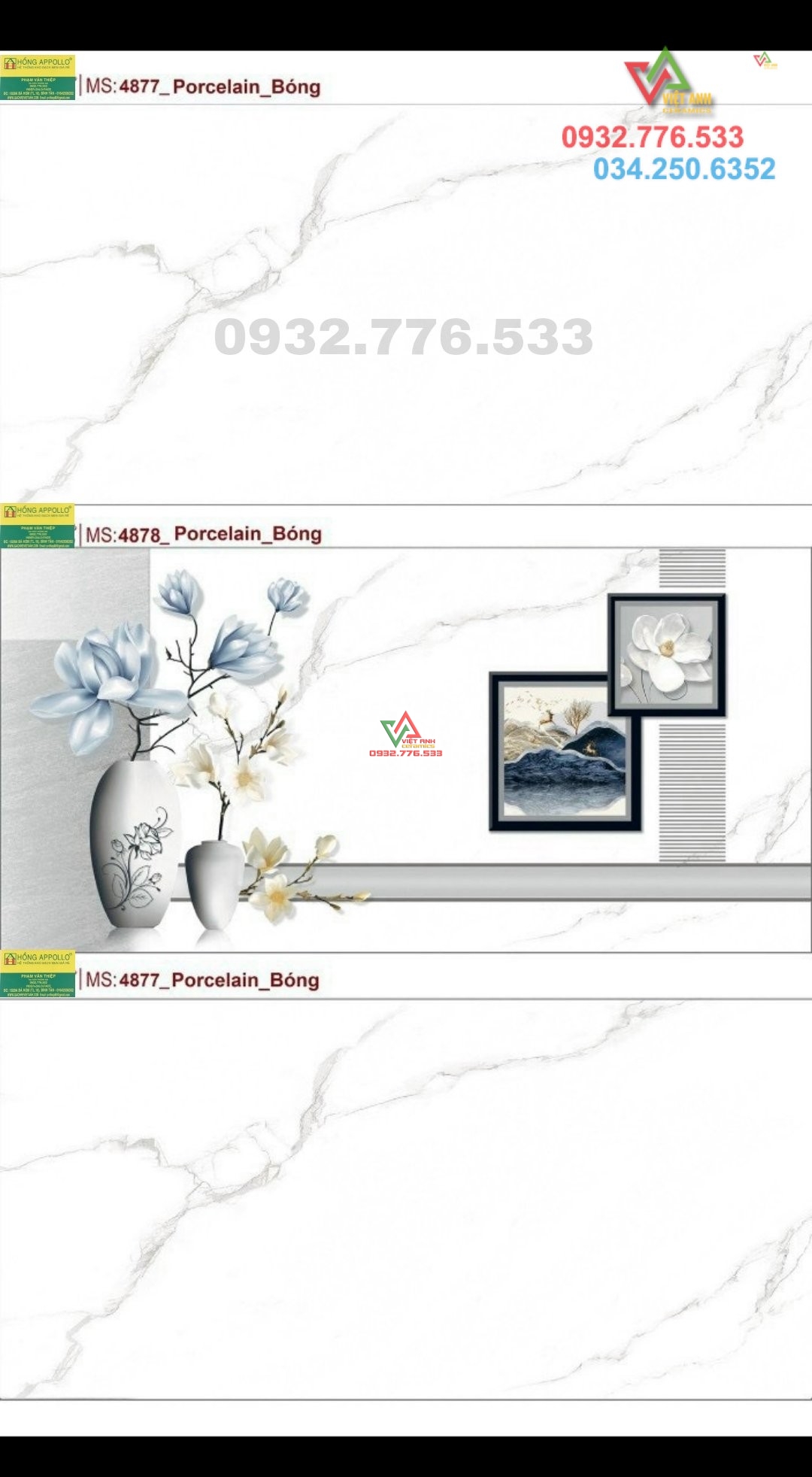 Gạch 40x80 màu trắng vân mây ốp phòng ngủ