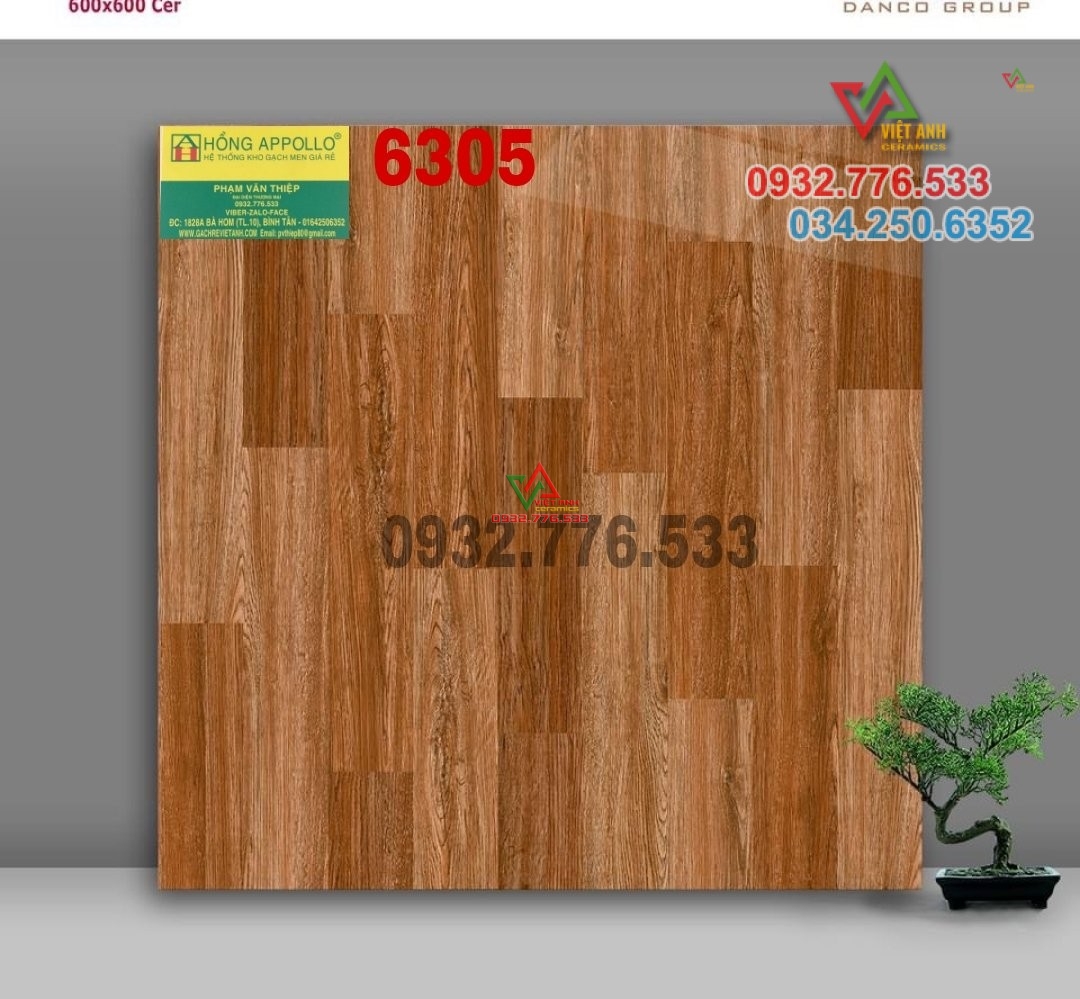 Gạch 60x60 giả gỗ sáng bóng siêu xinh mã 6305