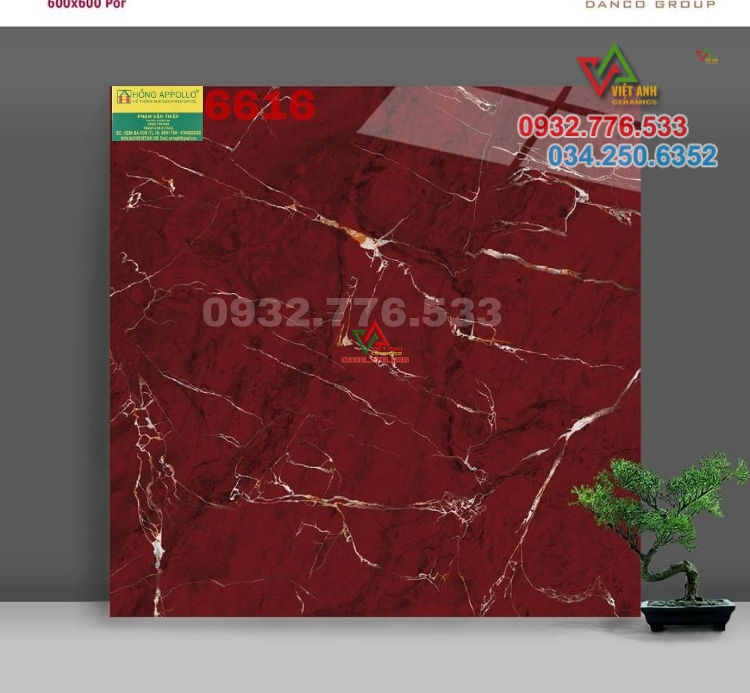 Gạch 60x60 màu đỏ đô sọc trắng mã 6616