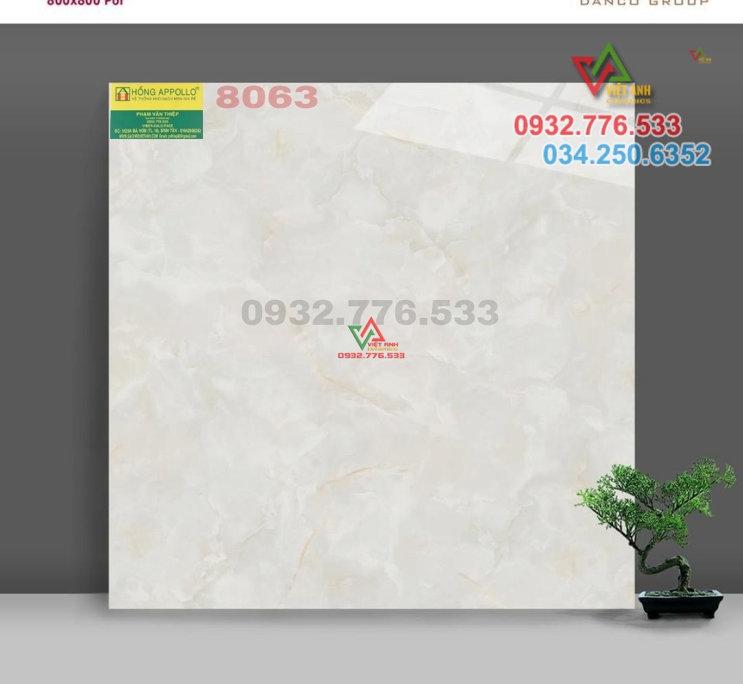Gạch 80x80 đá bóng kiếng toàn phần ốp nền nhà mã 8063