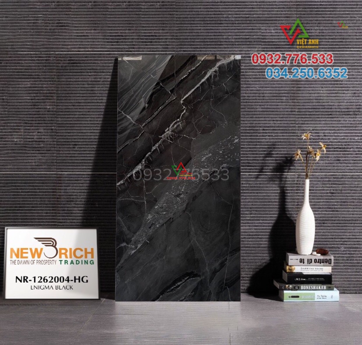 Gạch 60x120 màu đen vân trắng lát nền nhà hàng