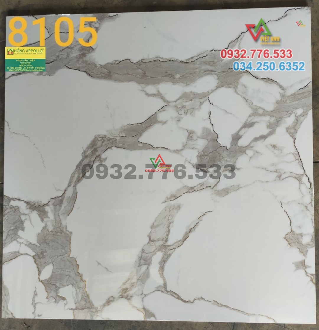 Gạch 80x80 màu trắng vân màu xám nhạt 8105