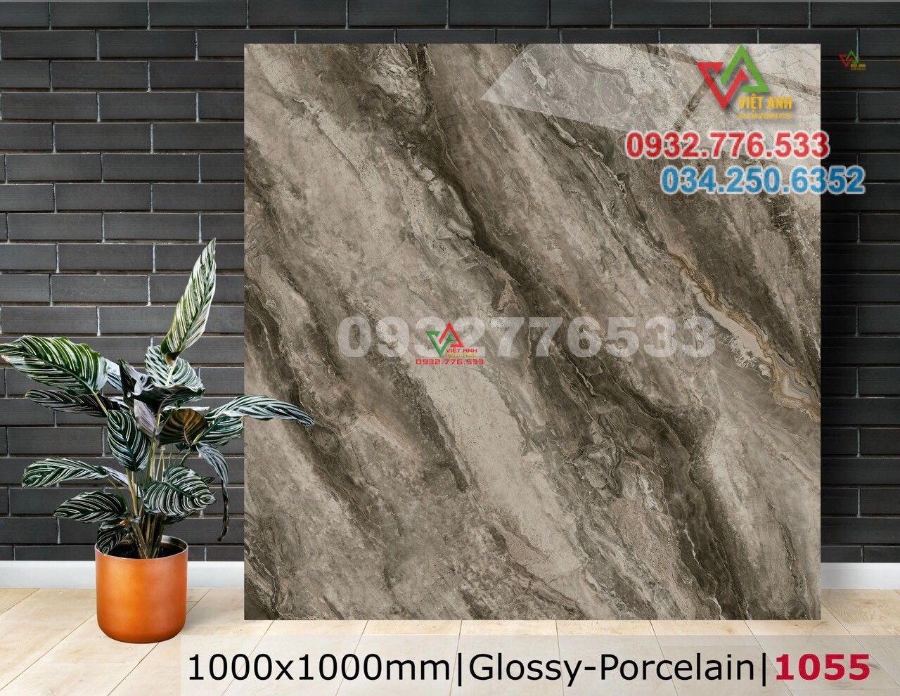 Gạch 100x100 màu nâu tây ốp lát mặt tiền 1055