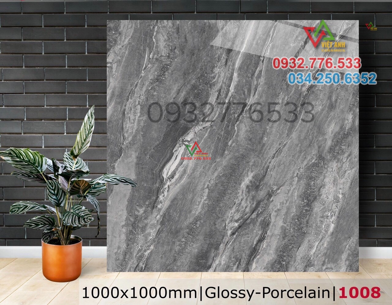 Gạch 100x100 màu xám sọc trắng bóng kiếng 1008