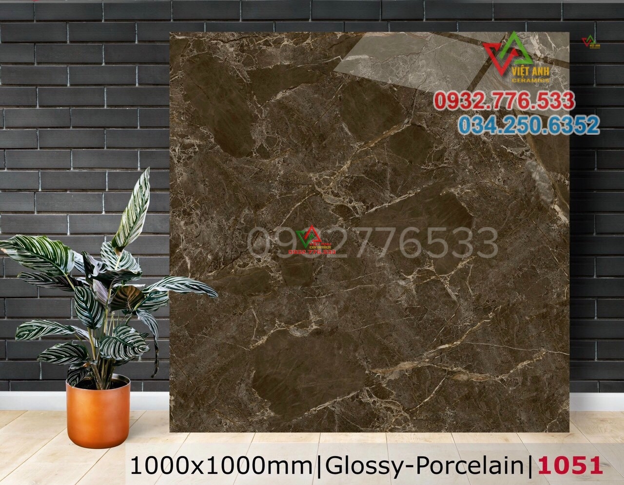 Gạch ốp lát 100x100 vân đá màu nâu đá bóng kiếng 1051