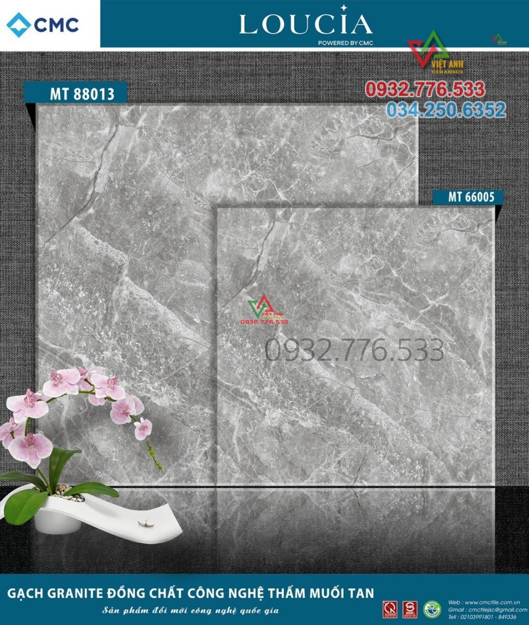 Gạch 60x60 granite màu xám sọc trắng
