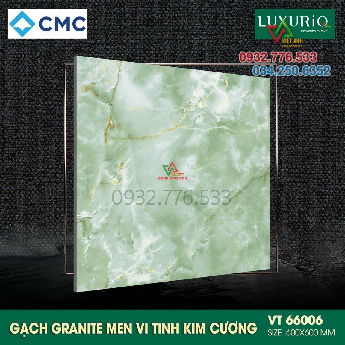 Gạch 60x60 xanh ngọc granite men vi tinh kim cương