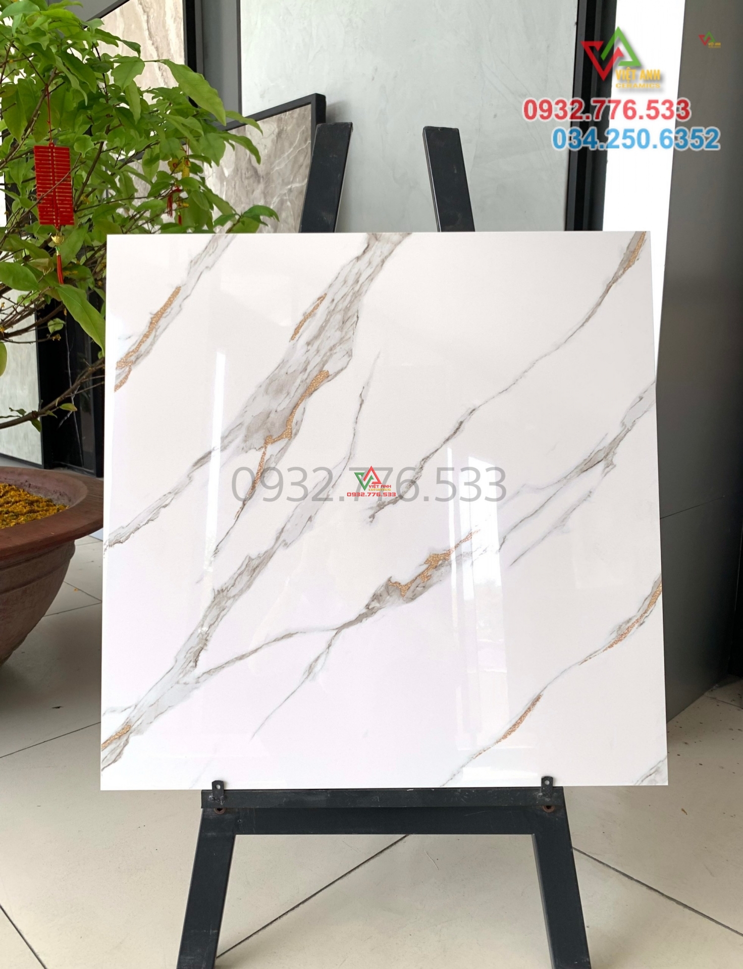 Gạch 60x60 màu trắng vân xám