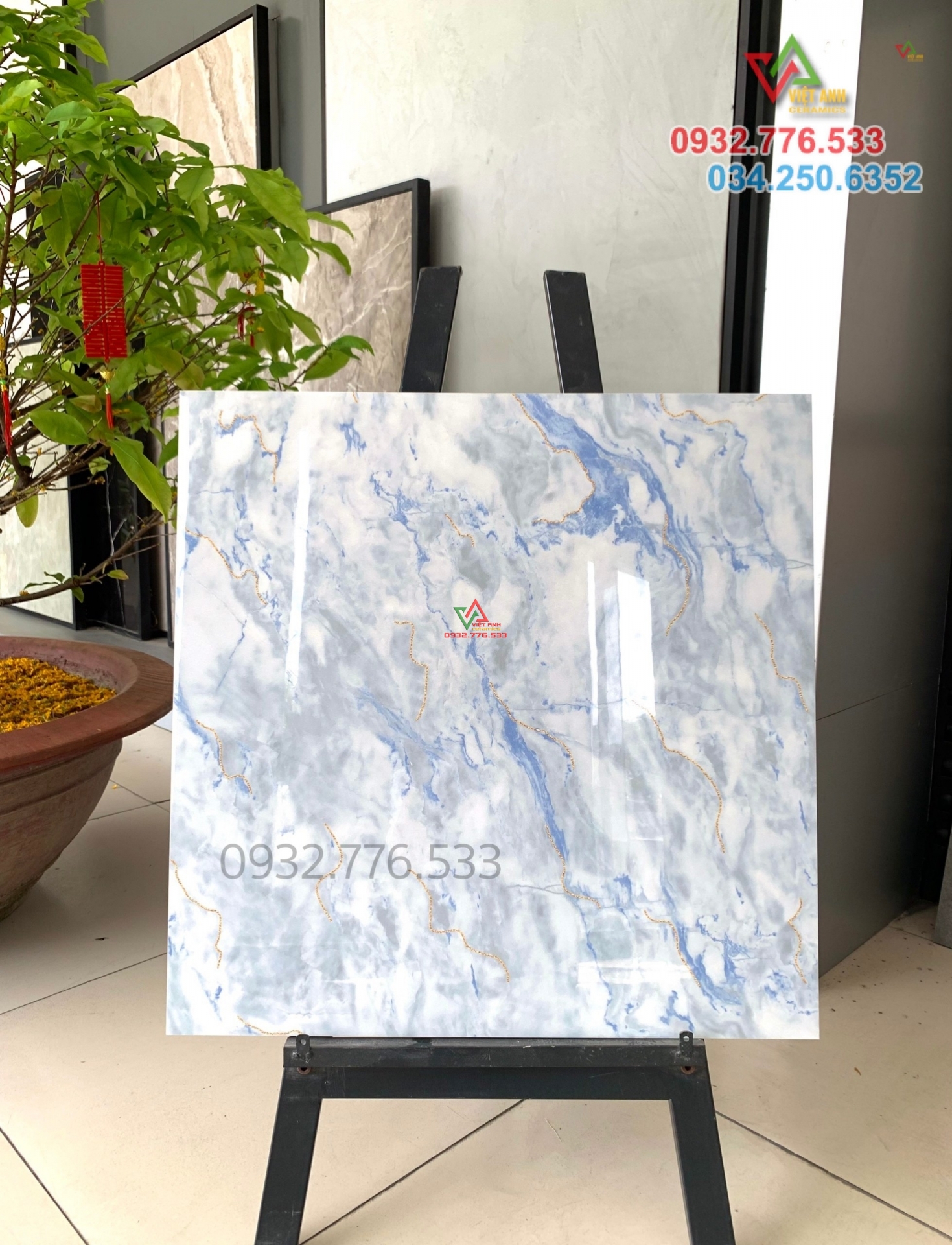 Gạch 60x60 màu xanh trắng