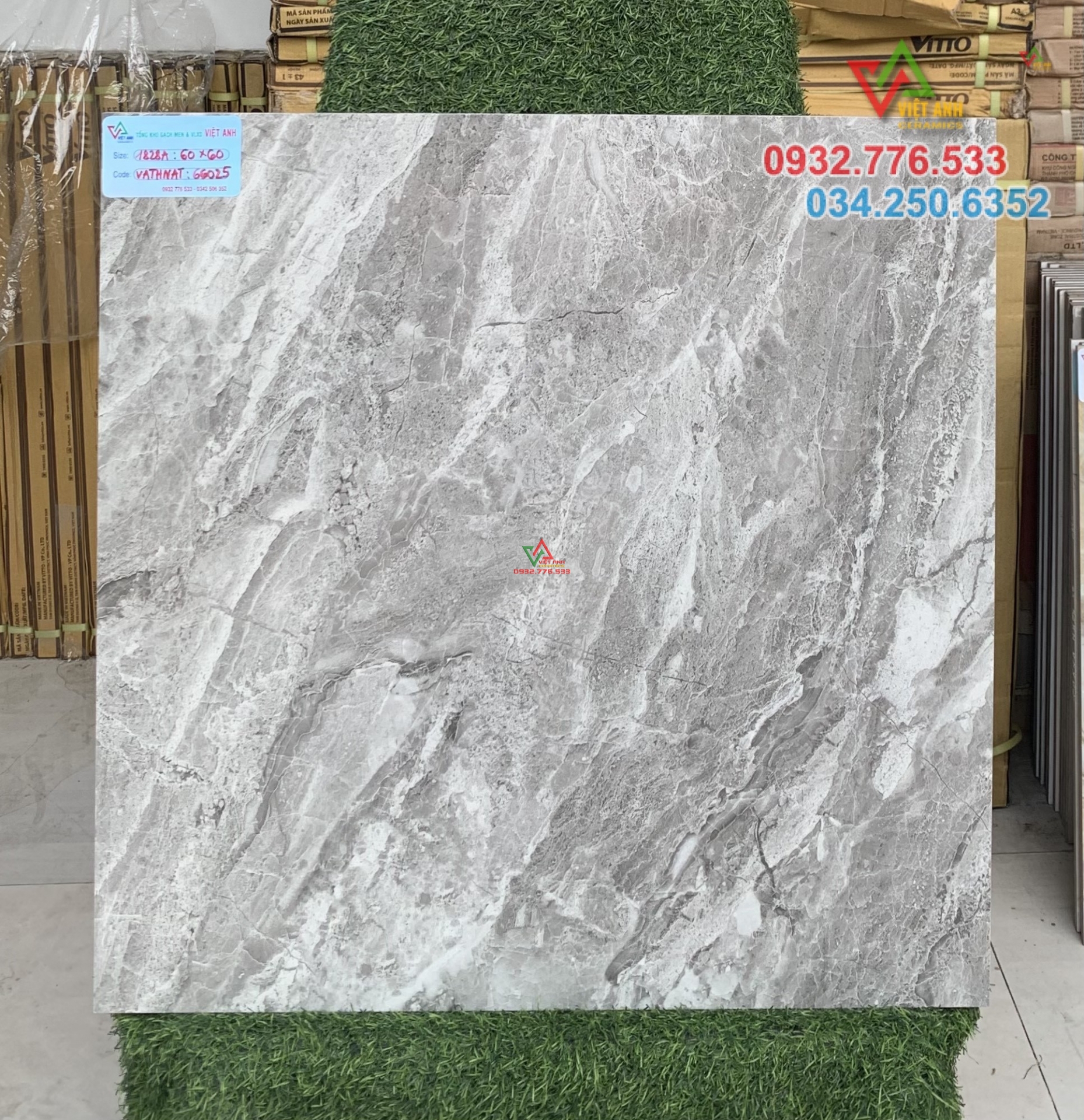 Gạch 60x60 màu xám đá bóng kiếng hàng VN