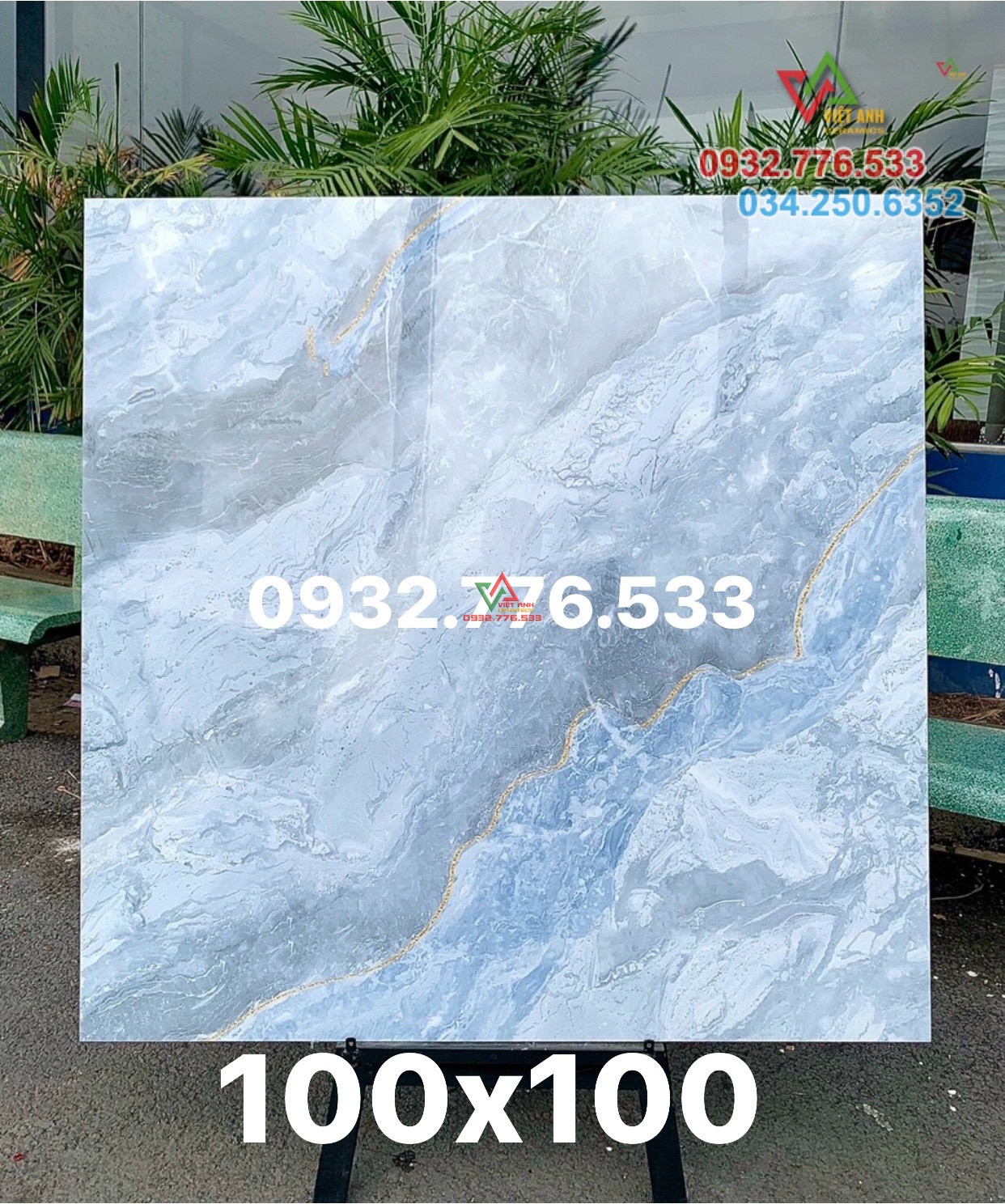 Gạch 100x100 màu xanh trời đẹp mắt ốp nền nhà