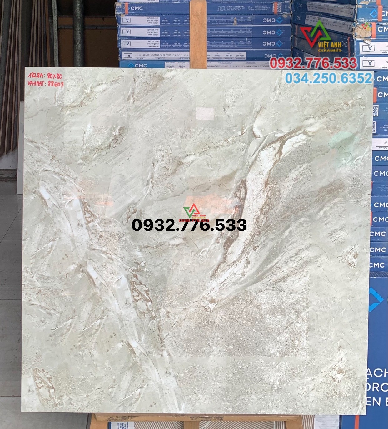 Gạch 80x80 đá bóng kiếng xám trắng vân sóng biển