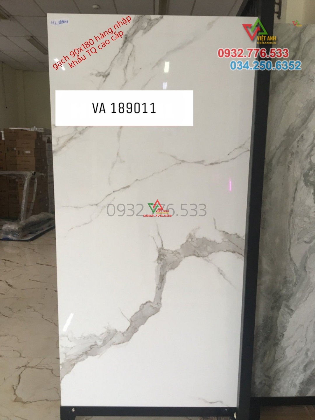 Gạch 90x180 màu trắng vân xám bóng kiếng