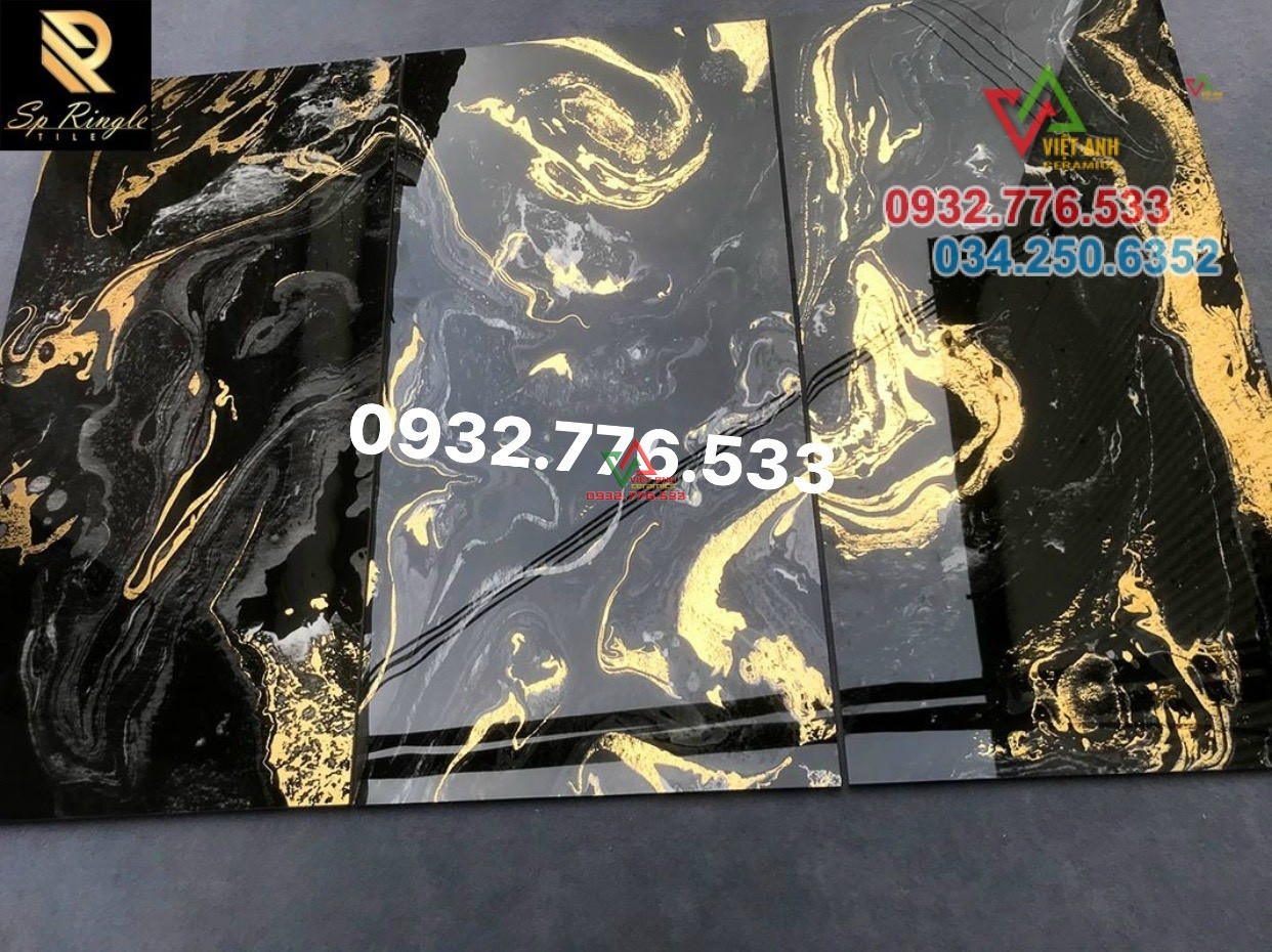Gạch 60x120 màu đen vân vàng khắc kim