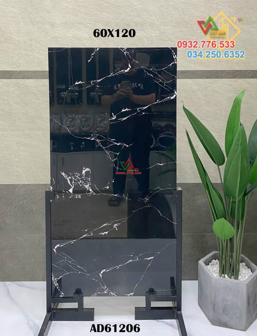 Gạch 60x120 ốp nền nhà màu đen vân trắng sang chảnh