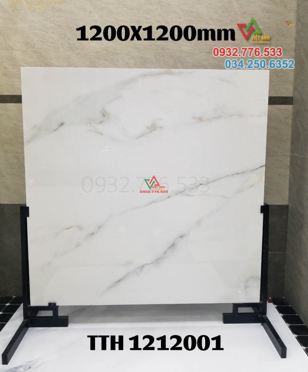 Gạch 120x120 màu trắng vân khói đậm khổ lớn