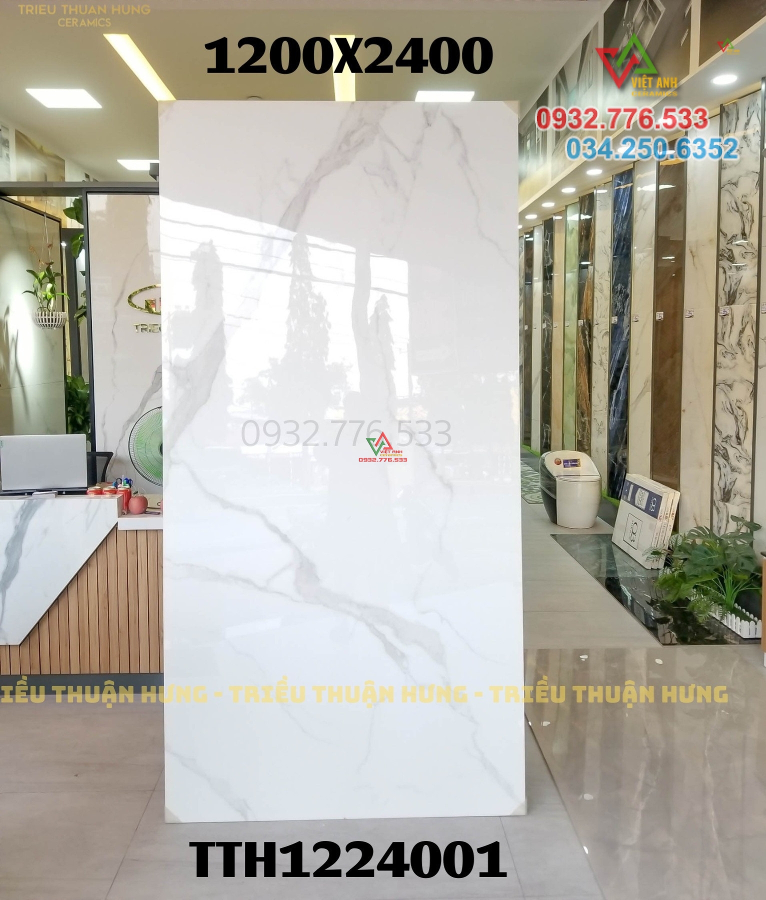 Gạch 120x240 màu trắng bóng kiếng khổ lớn hàng nhập Ấn Độ