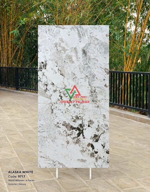 Gạch Khổ Lớn 90x180 Trắng Xám Vân Đá Alaska Bóng Kiếng