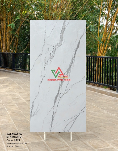 Gạch Ốp Tường Khổ Lớn 90x180 Trắng Vân Xám Bóng Kiếng