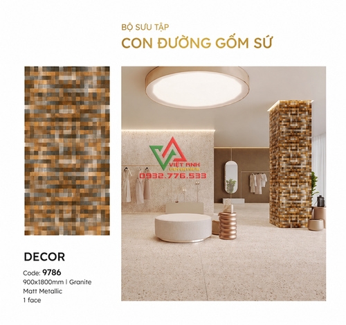 Góc Cửa Hàng Nổi Bật Với Cột Ốp Gạch Mosaic Khổ Lớn 90x180