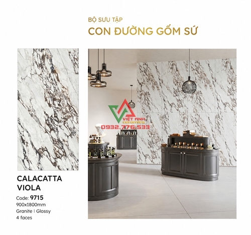 Gợi Ý Vách Cửa Hàng Nổi Bật Với Gạch 90x180 Vân Đá Nâu