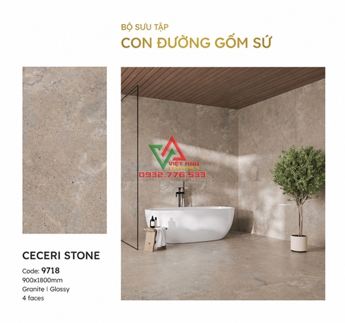 Phòng Tắm Tông Xám Nâu Với Gạch Khổ Lớn 90x180