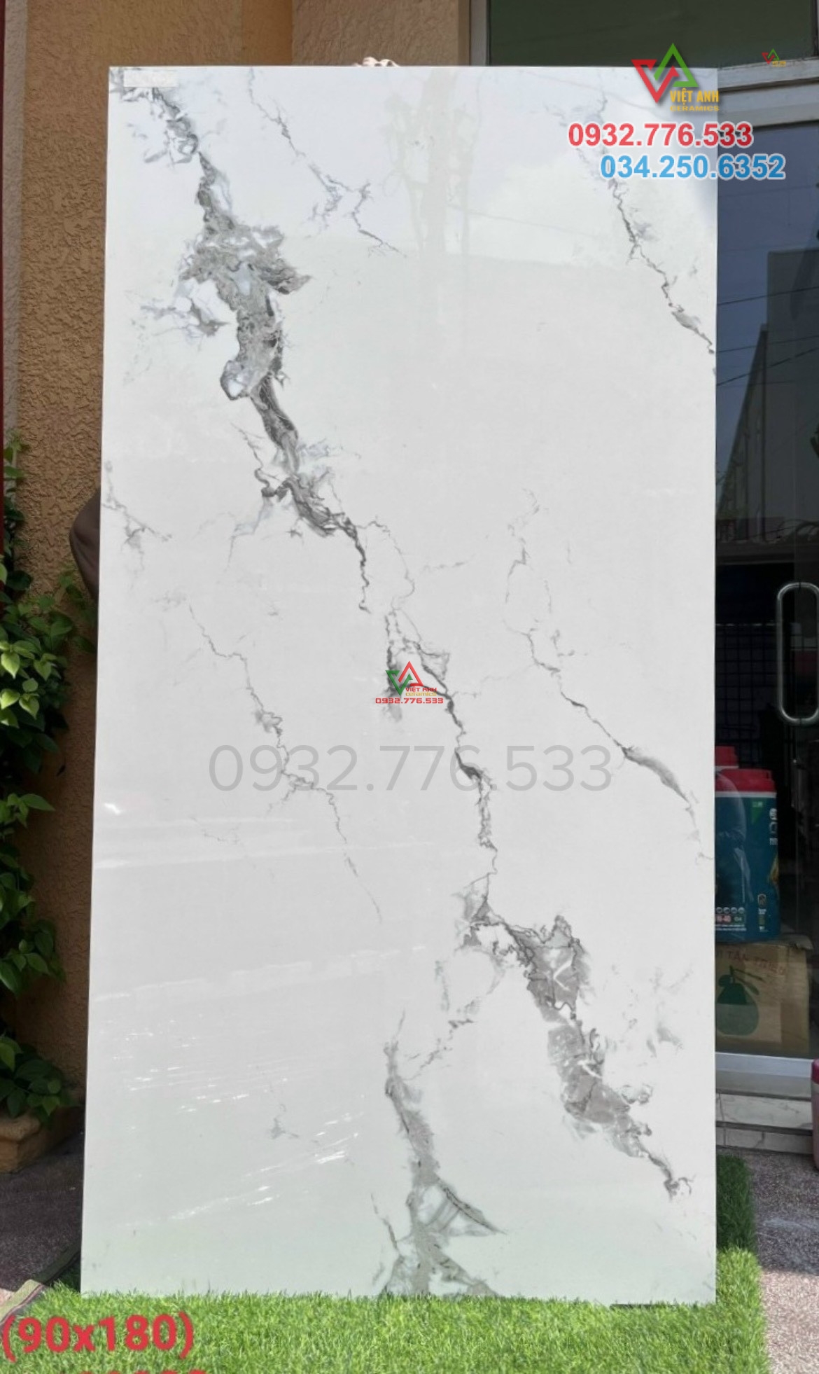 Gạch trang trí 90x180 màu trắng vân xám khói nhập khẩu TQ