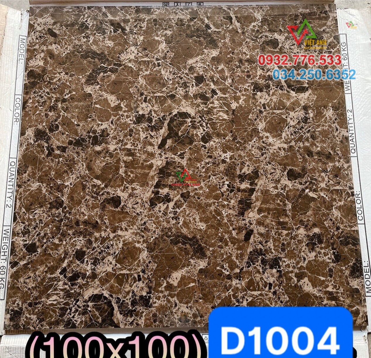 Gạch 100x100 vân đá marble màu nâu da báo hàng nhập khẩu