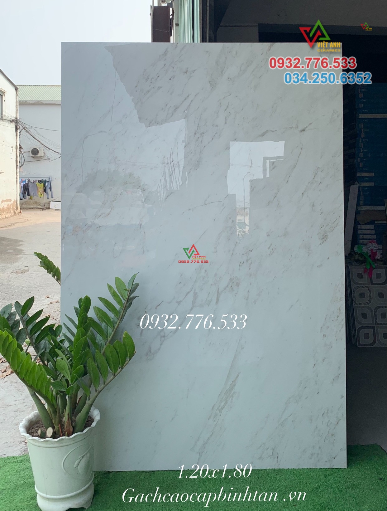 Gạch 120x180 khổ lớn Ấn Độ vân đá sọc màu trắng trang trí tại Sóc Trăng