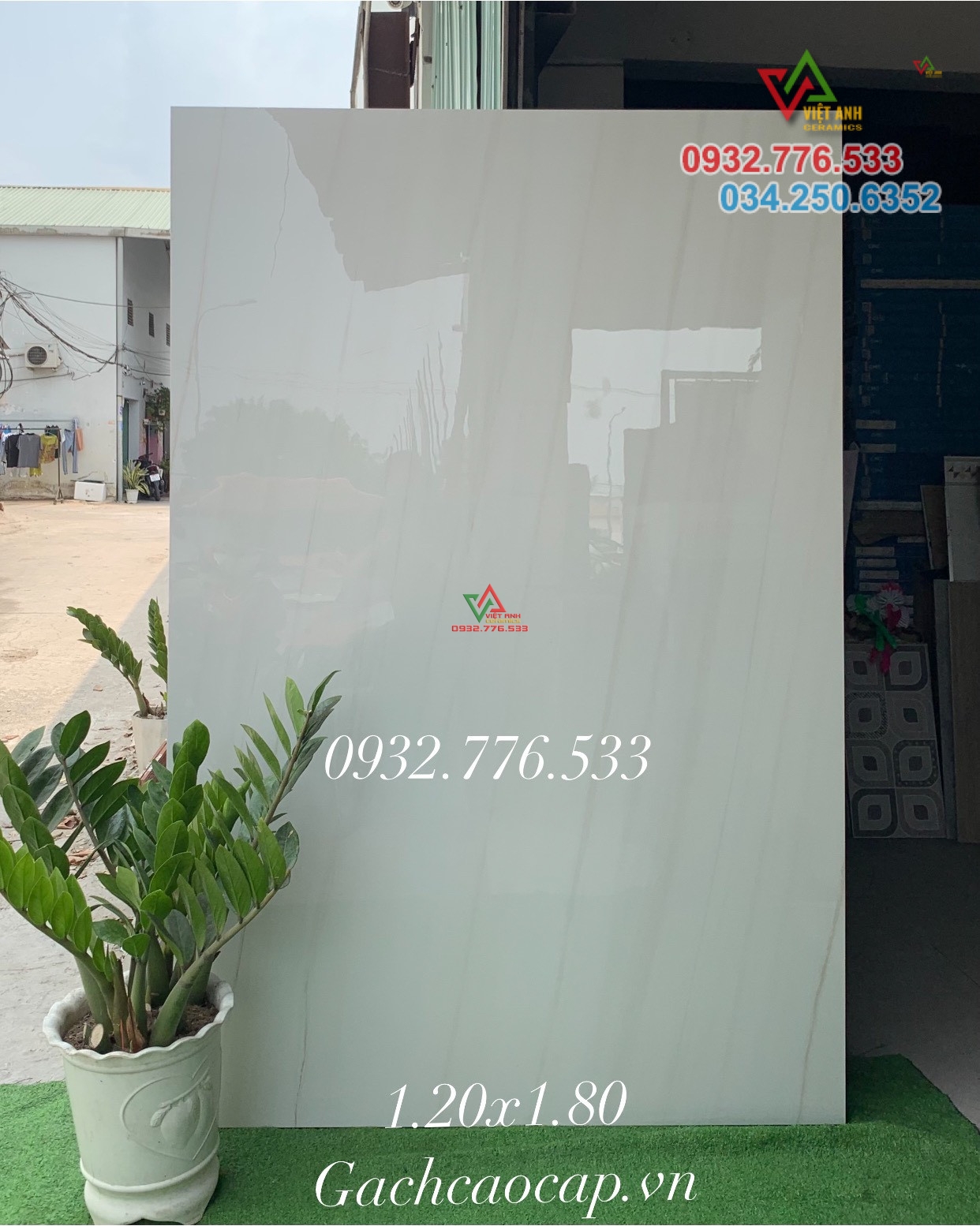 Gạch 120x180 khổ lớn màu trắng vân mây nhẹ