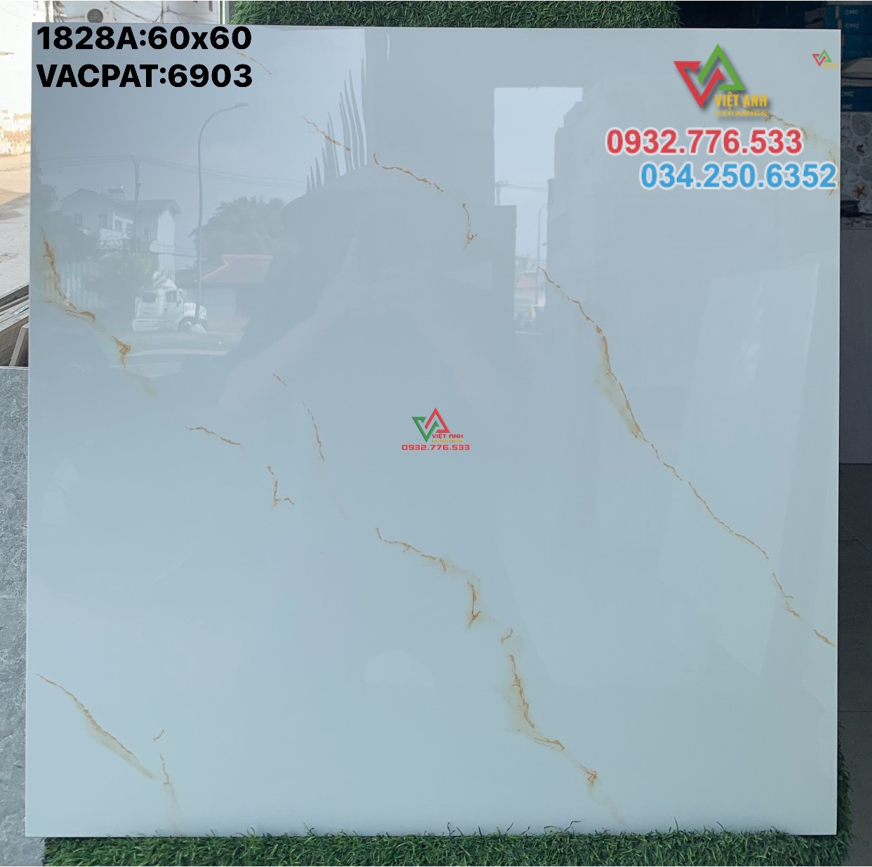 Gạch 60x60 màu trắng vân vàng lát nền nhà