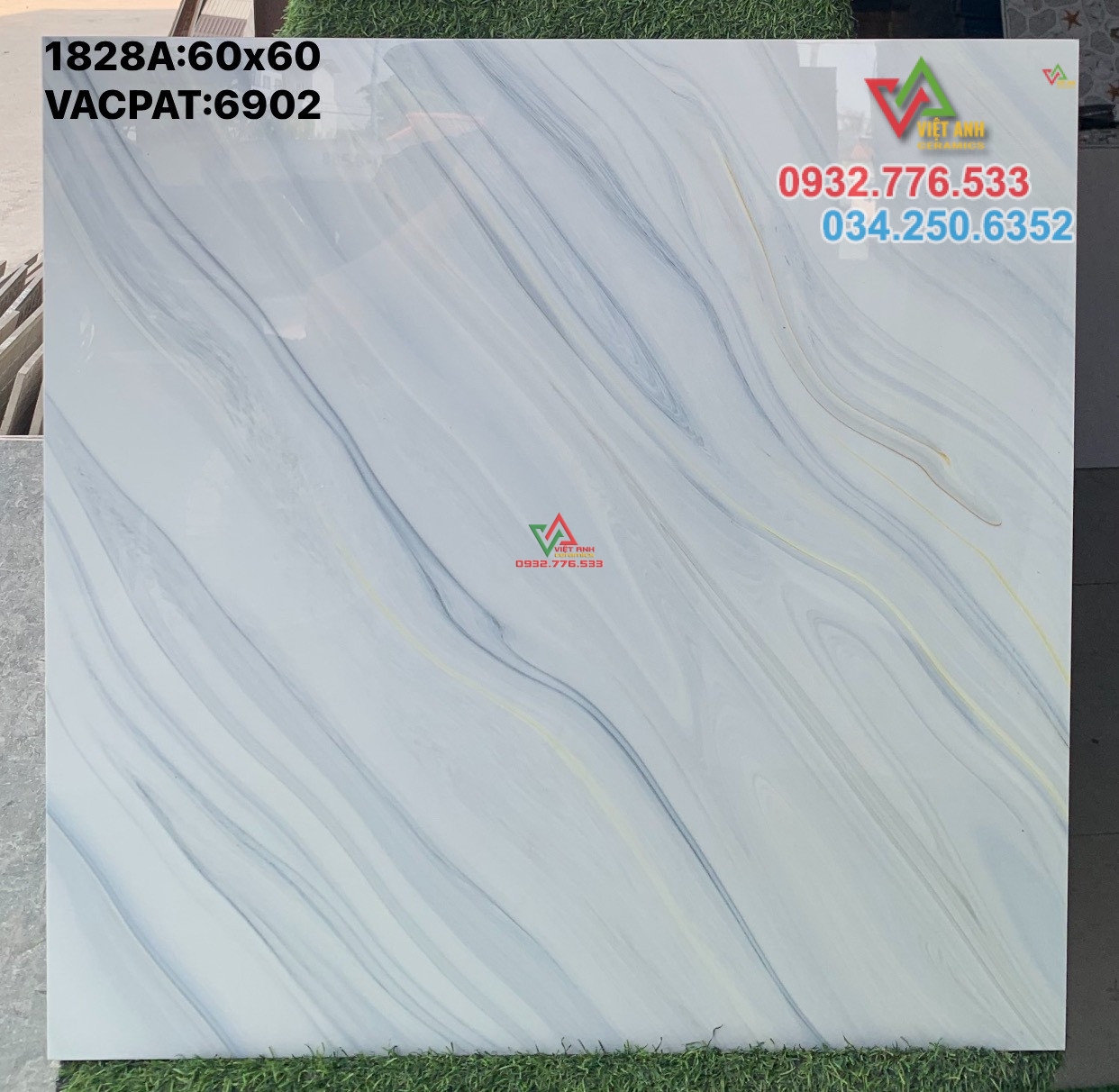 Gạch 60x60 màu xanh vân mây hàng bóng kiếng