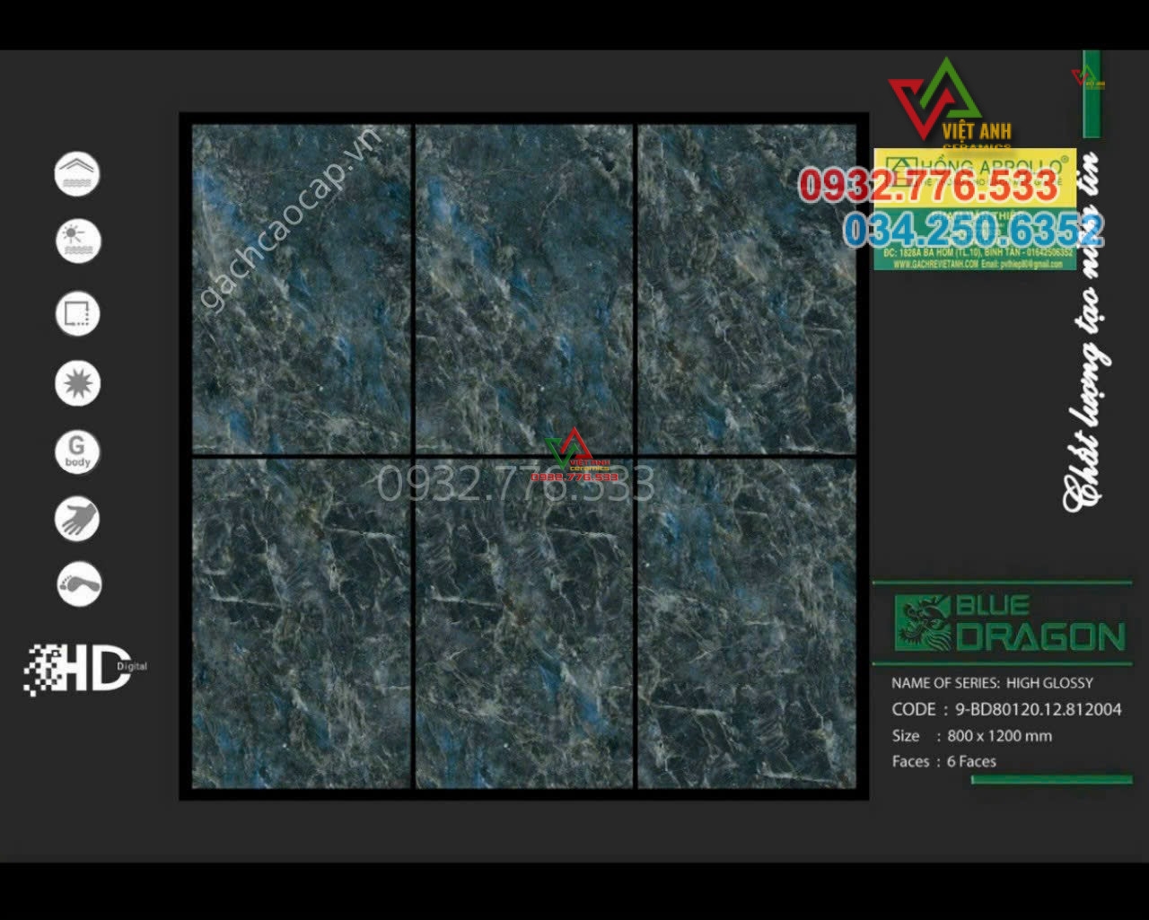 Gạch 80x120 màu xanh ngọc lục bảo bề mặt đá granite