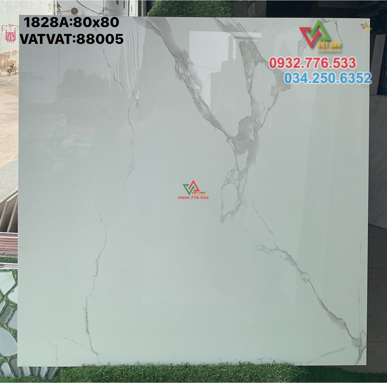 Gạch 80x80 màu trắng vân khói đá granite hàng nội địa