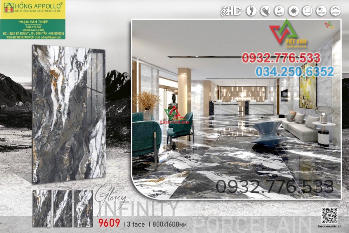 Gạch 80x160 glossy vân đá marble trang trí khách sạn