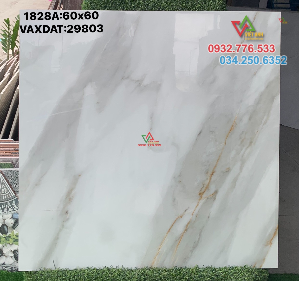Gạch 60x60 hàng VN vân mây vàng siêu bóng kiếng