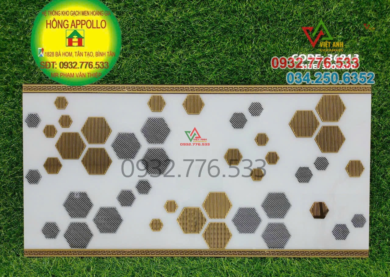 Gạch trang trí ốp tường cao cấp 30x60 hình lục giác nhũ vàng