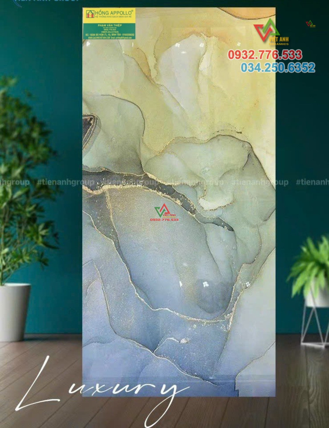 Gạch khổ lớn 60x120 giả đá cẩm thạch hiện đại màu vàng xanh nhập khẩu Trung Quốc