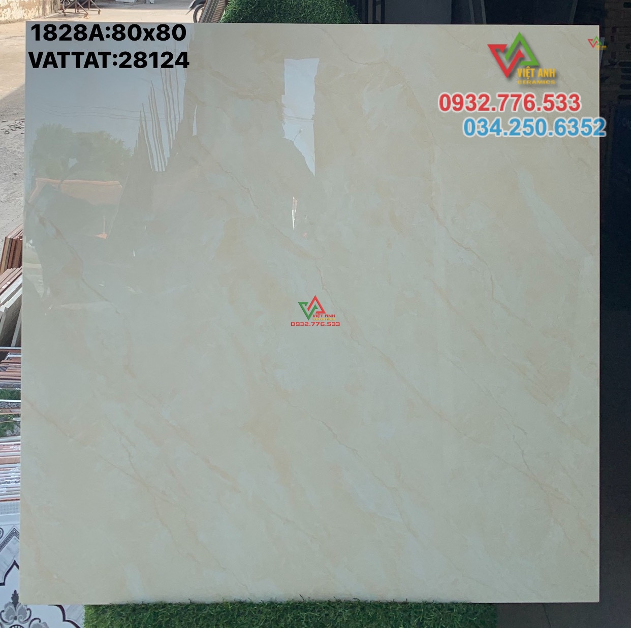 Gạch 80x80 màu kem đá bóng kiếng lát nền nhà