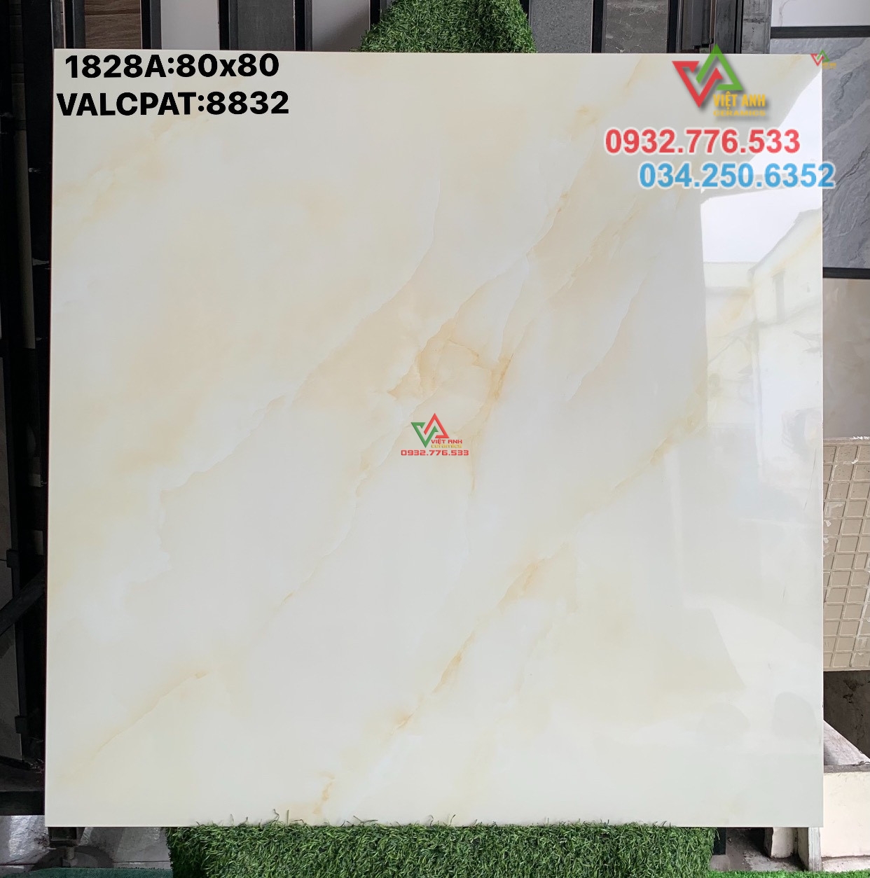Gạch 80x80 màu trắng vân cam hàng VN hàng có sẵn trong kho