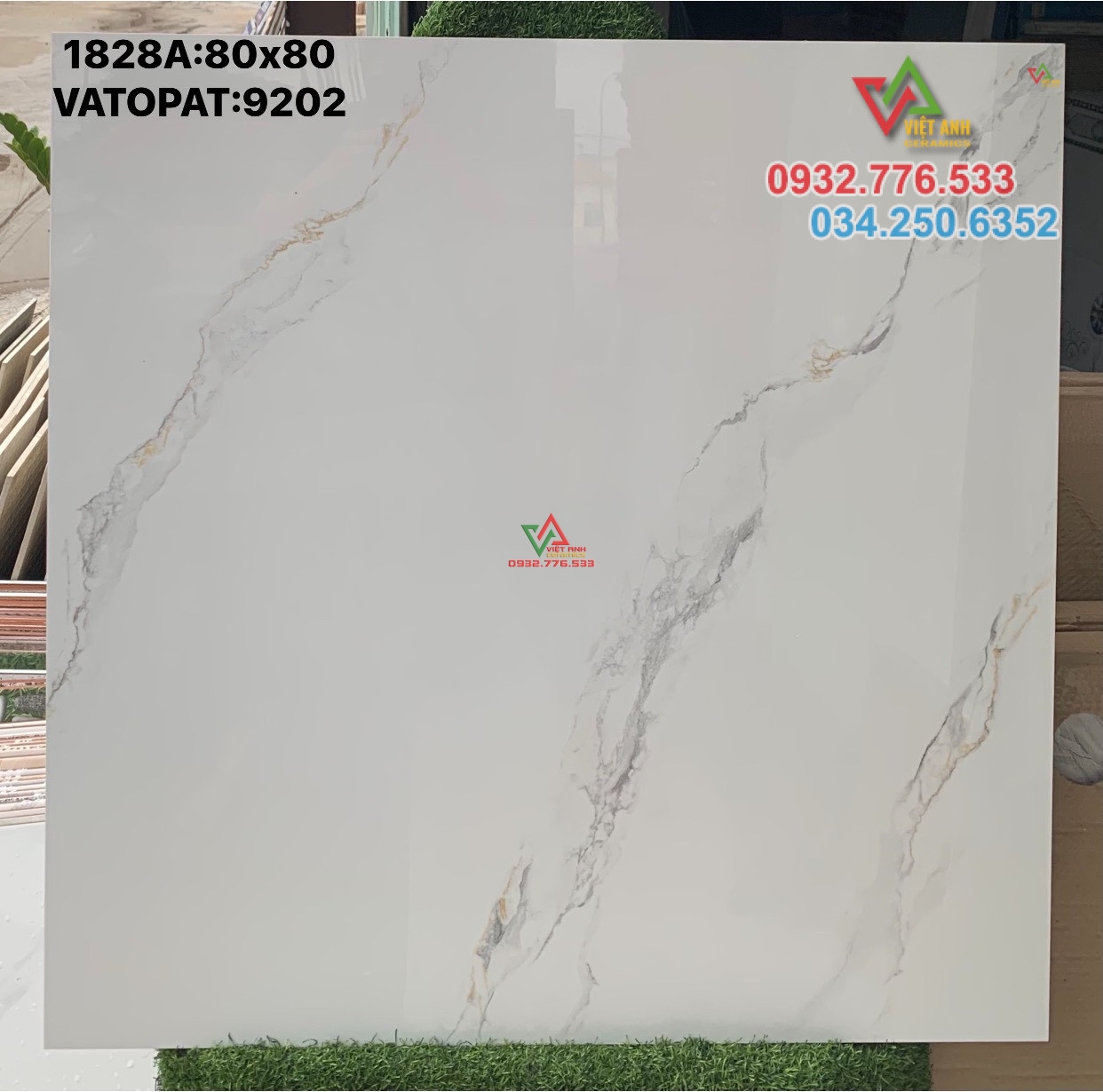 Gạch 80x80 màu trắng vân mây lát nền nhà villa sang trọng hàng nội địa