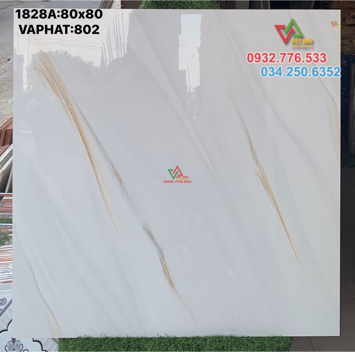 Gạch 80x80 màu trắng vân vàng prime sang chảnh tại HCM