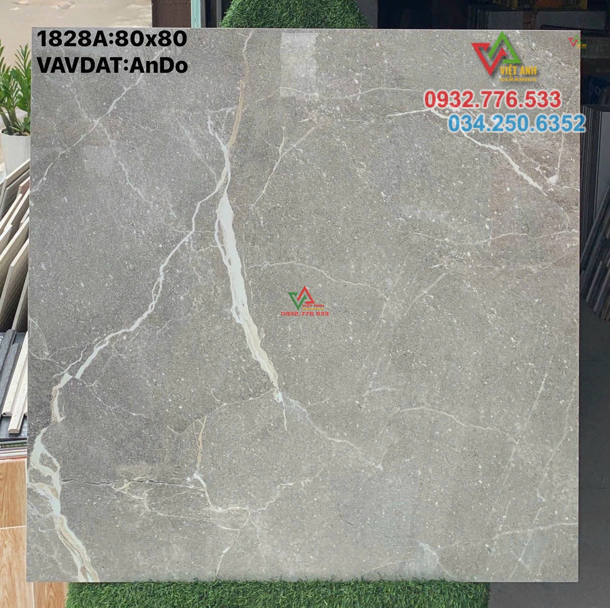 Gạch 80x80 màu xám ốp nền nhà hàng sale chính hãng
