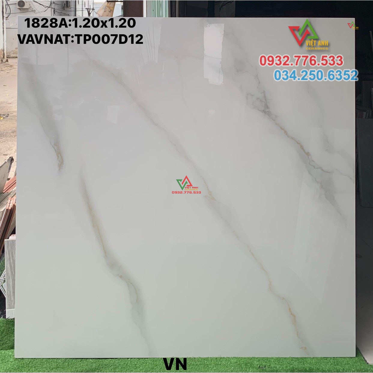 Gạch khổ lớn 120x120 hàng VN màu trắng vân khói cao cấp hàng nội địa