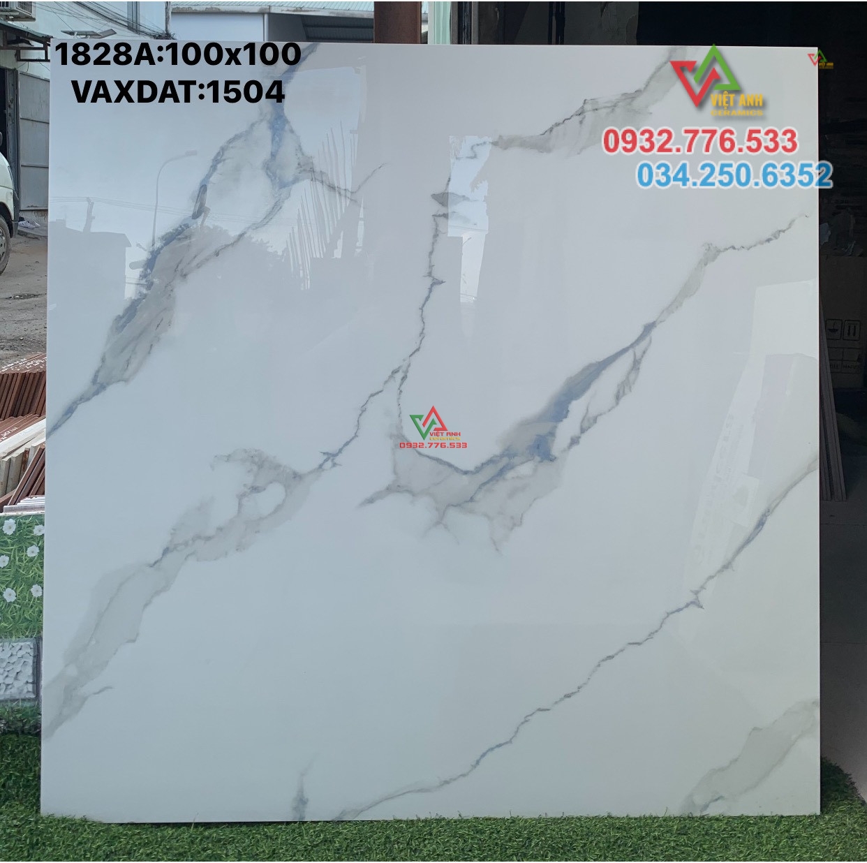 Gạch khổ lớn 100x100 nhập khẩu Ấn Độ màu trắng vân khói mã 1504
