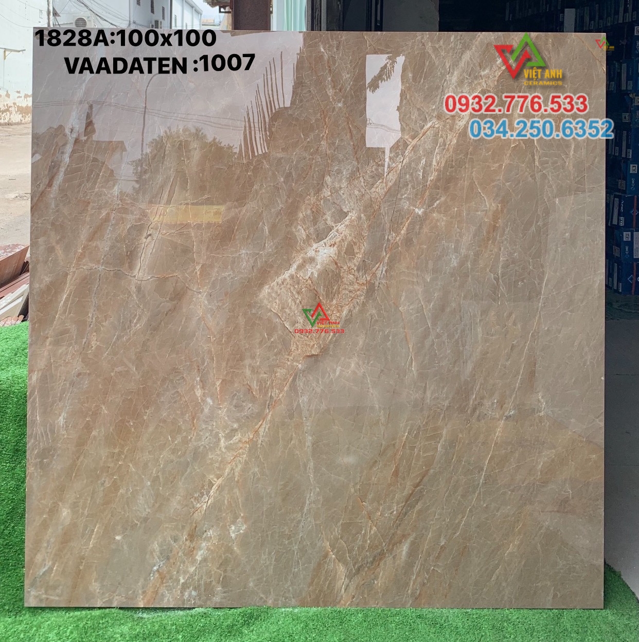 Gạch khổ lớn 100x100 màu nâu đá bóng kiếng lát nền nhà siêu sang trọng