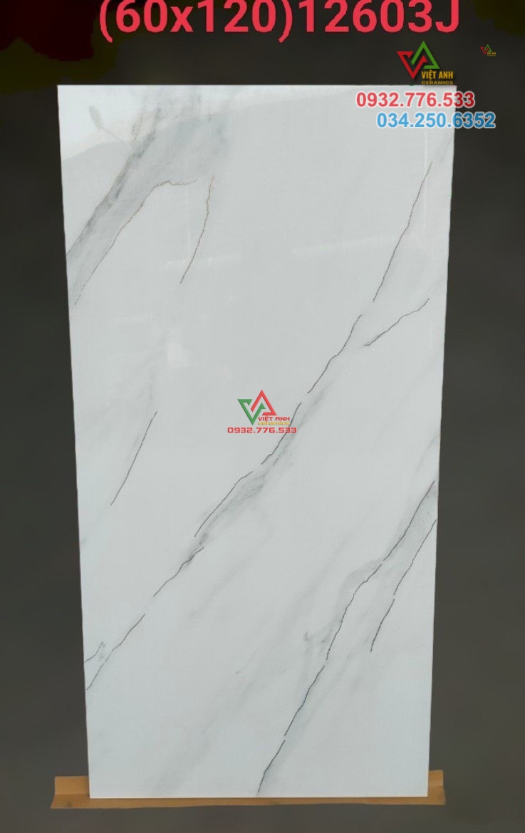 Gạch 60x120 màu trắng vân mây ốp nền phòng khách cao cấp