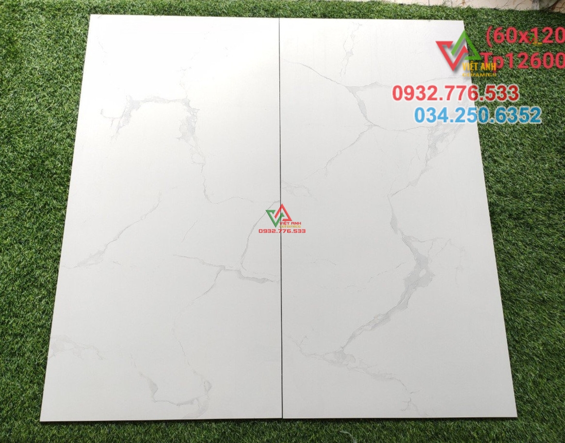 Gạch đá khổ lớn 600x1200 màu trắng vân xám khói cao cấp 2023