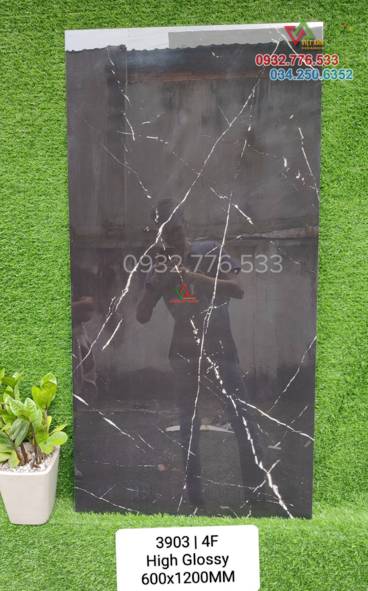 Gạch 600x1200 khổ lớn màu đen vân trắng mã 3903